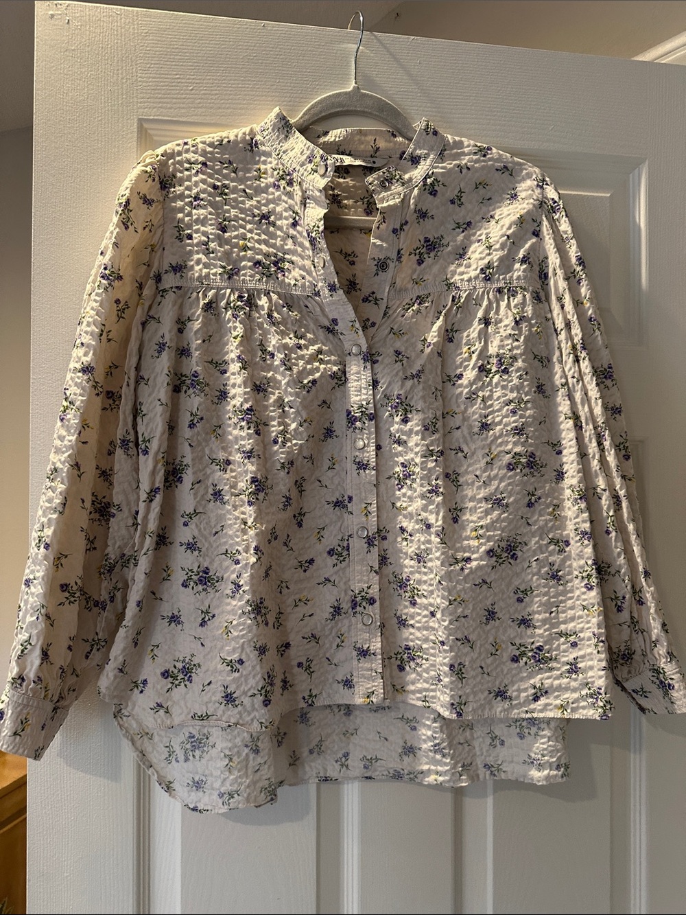 Zara Women's Cream Floral Button Front Peplum Blouse size L